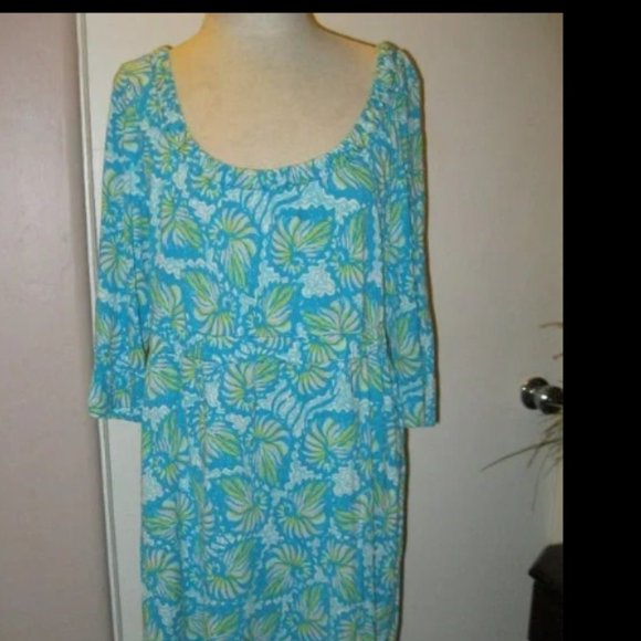 ❤️LILLY PULITZER  Nautilus Shell TURQUOISE MIDI DRESS  SZ L - Picture 1 of 6